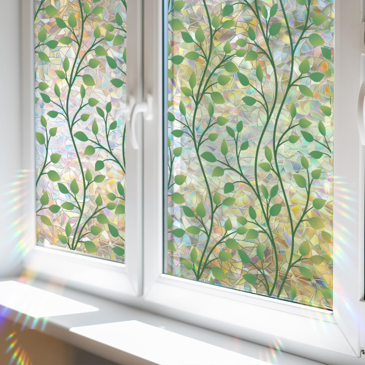 Window Stained Glass Film, Stained Glass Window Film, Window Privacy Films, Rainbow Glass Decals Stickers, Sun Blocking Window Clings for Home Office Living Room Window Door Decor (Leaves) - Leaves image number 6