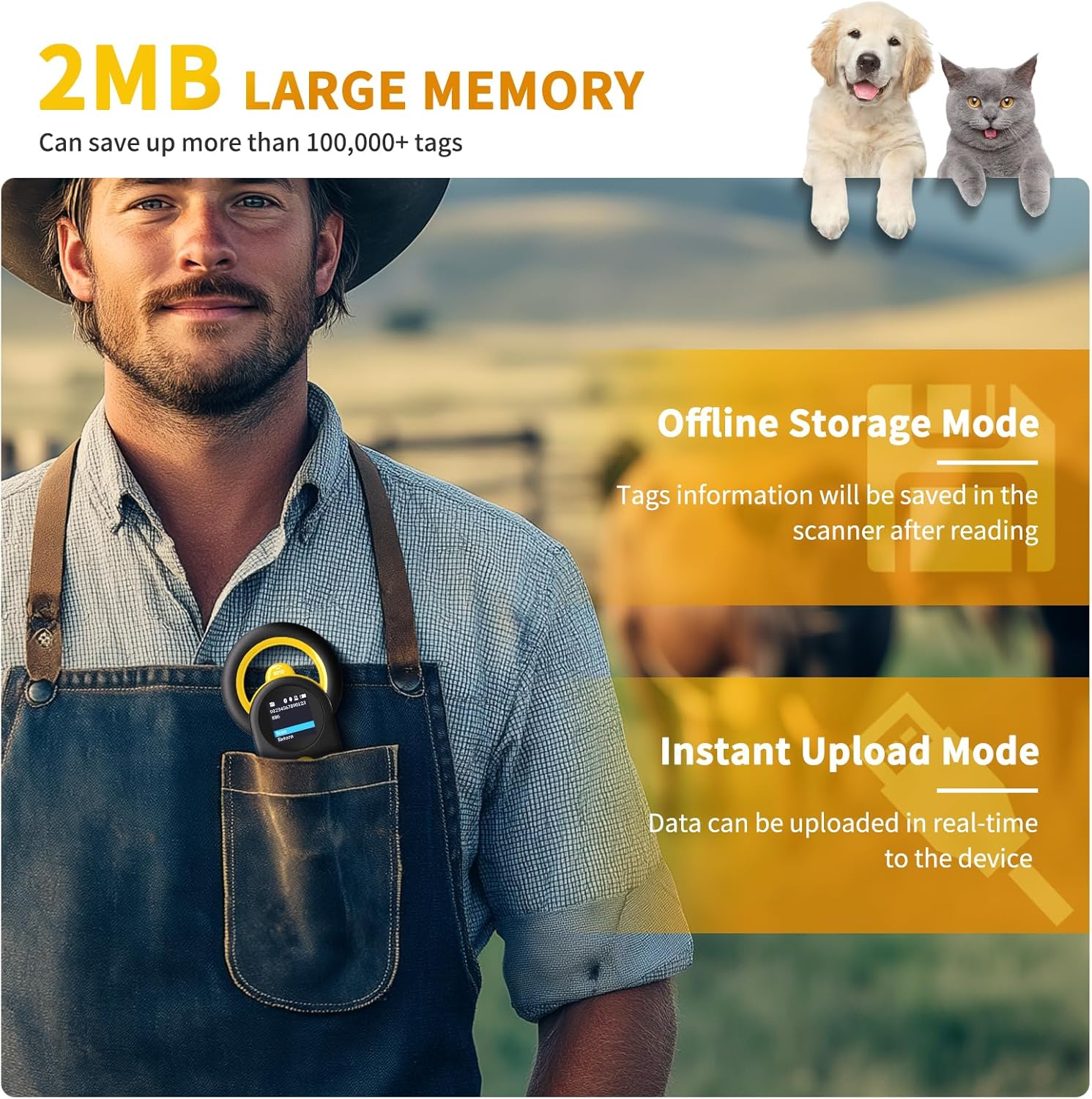 NETUM Bluetooth Pet Microchip Reader, 3-In-1 Wireless Universal Microchip Tag Reader Scanner for Animals with 3.7 Cm TFT Screen 1200Mah Battery That Can Store up to 20,000 Records DJ-130 image number 2