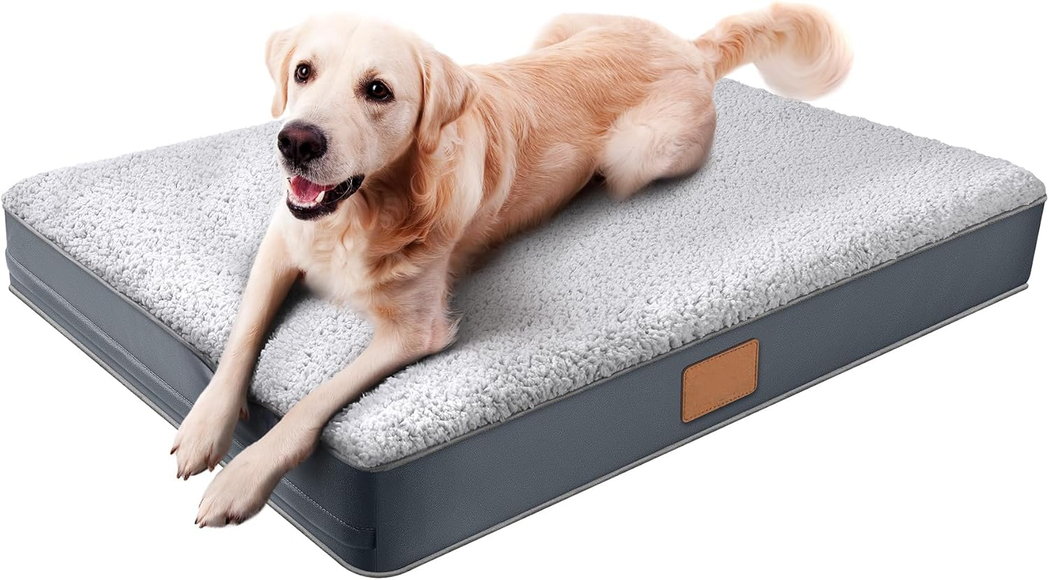 Orthopedic Dog Bed for Large Dogs - Big Waterproof Dog Crate Bed with Removable Washable Cover, Egg Crate Foam Support, Anti-Slip Bottom, Deluxe Plush Pet Bed Mat (Grey) image number 4