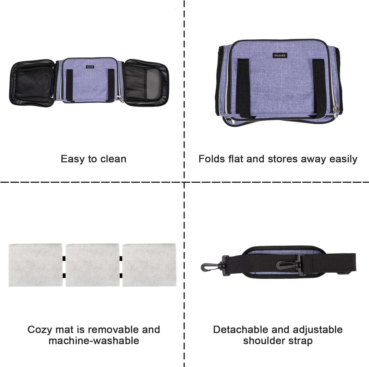 BAGLHER Cat Carrier Bag,Airline Approved Pet Carrier Soft Side Pet Travel 5 Sides Open Doors 3 Sides Expandable Foldable Dog Carrier with Fleece Pad image number 5