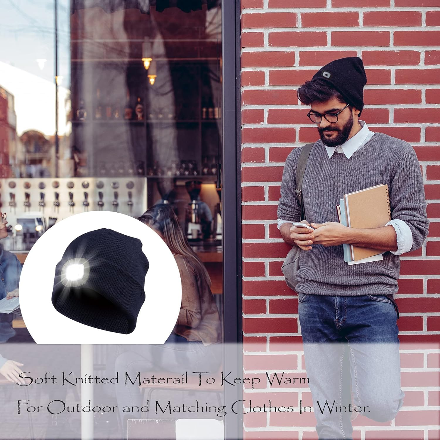 Beanie Hat with Light, Rechargeable USB LED Lighted Beanie Hat, Unisex Winter Warmer Knitted Hat for Night Walks, Fishing, Camping, Hunting