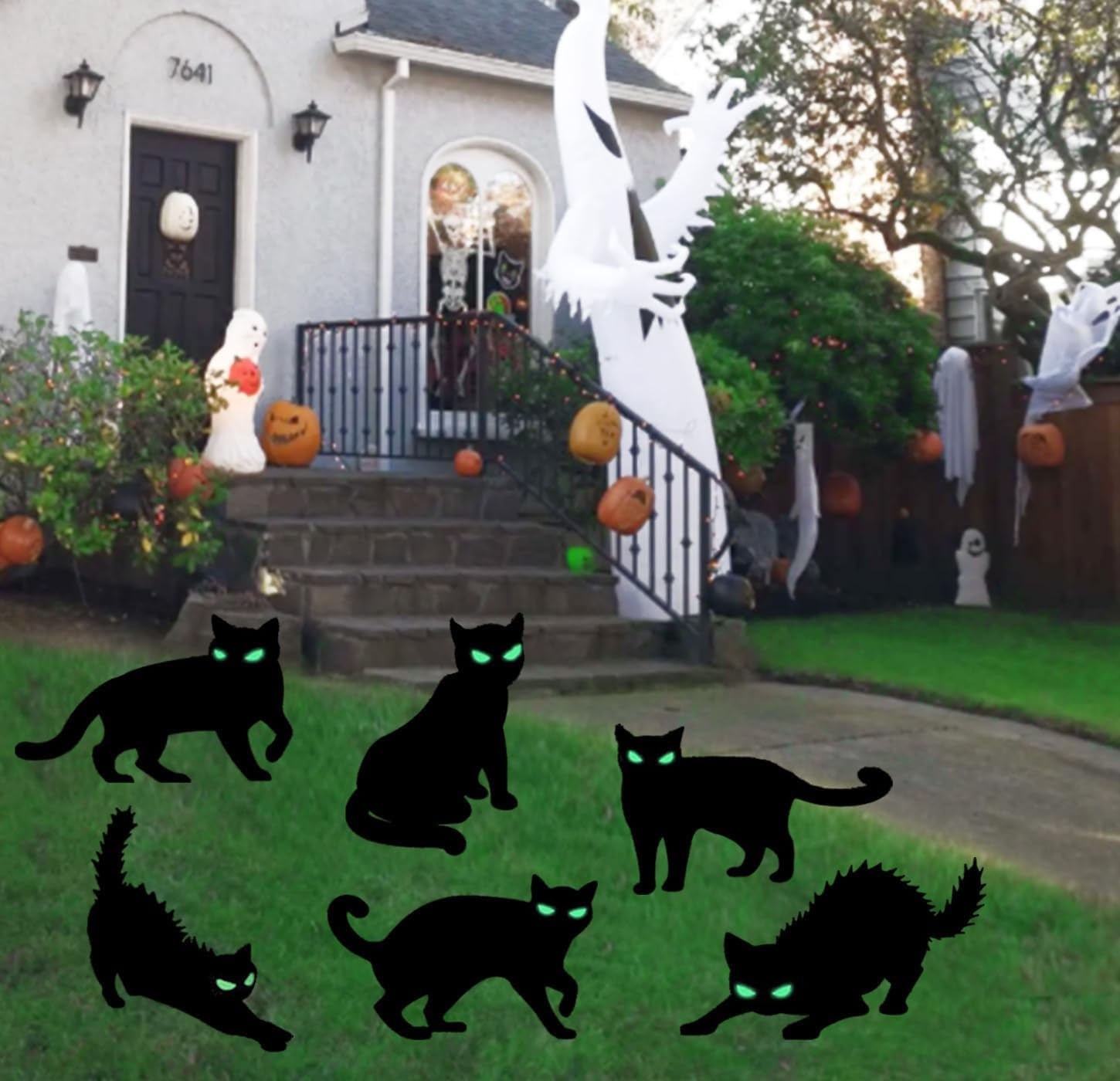 Halloween Outdoor Yard Decorations Signs, 6PCS Reflective Scary Black Cat Halloween Decoration Outdoor, Scary Family Home Front Yard Lawn Sign, Plastic Decoration for Halloween Party image number 4