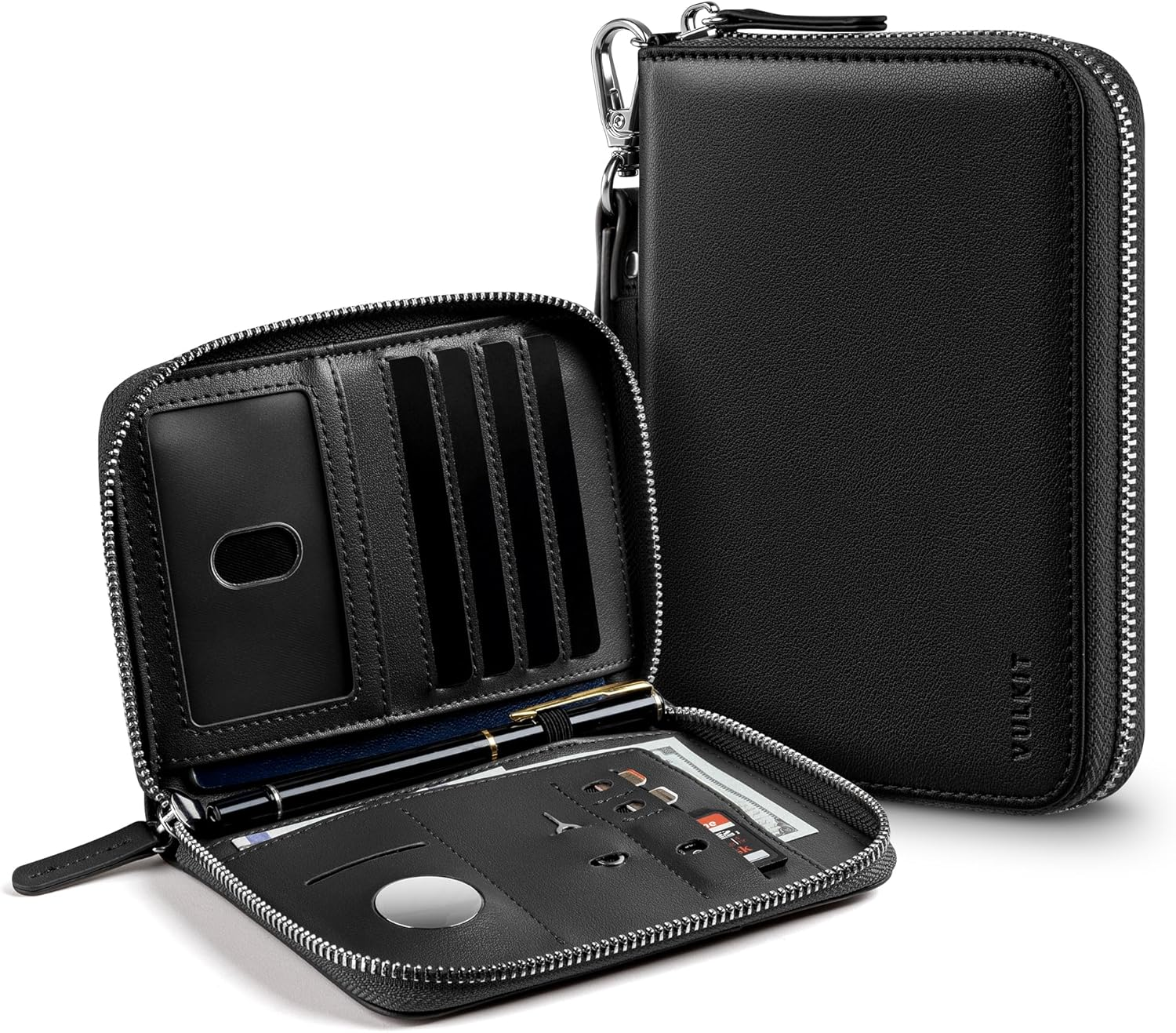 VULKIT Passport Holder for Travel with Airtag Slot, Premium Nappa Leather, RFID Blocking, Zipper Closure with Wrist Strap, Travel Document Organizer