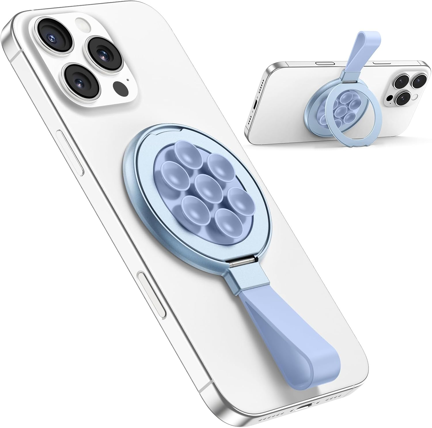 TAURI Magnetic Phone Grip Accessories Holder with Stand, Compatible with Magsafe, Double-Side Design, Silicone Back Suction Cup for Glass and Smooth Surface, Hands-Free for Selfies and Videos - Sky