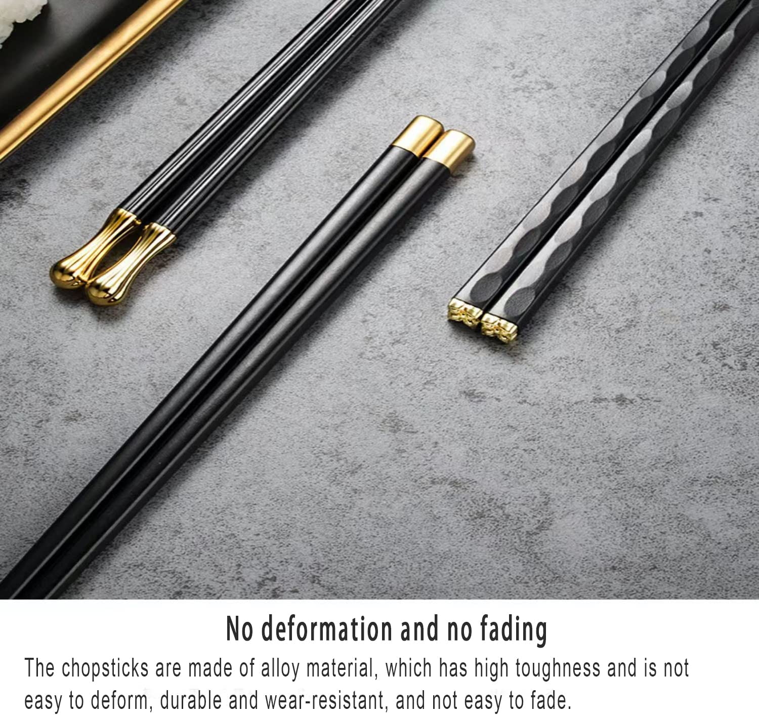 Chopsticks, Reusable Chopsticks, 5 Pairs Dishwasher Safe Metal Chopsticks, Easy to Use, Square Lightweight Chop Sticks, Gift Set image number 5