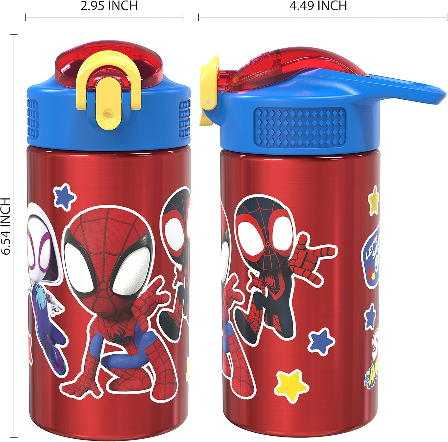 Zak Designs Marvel Spider-Man 18/8 Single Wall Stainless Steel Kids Water Bottle, Flip Straw Locking Spout Cover, Durable Cup for Sports or Travel (15.5Oz, Non-Bpa, Spidey and His Amazing Friends) image number 6