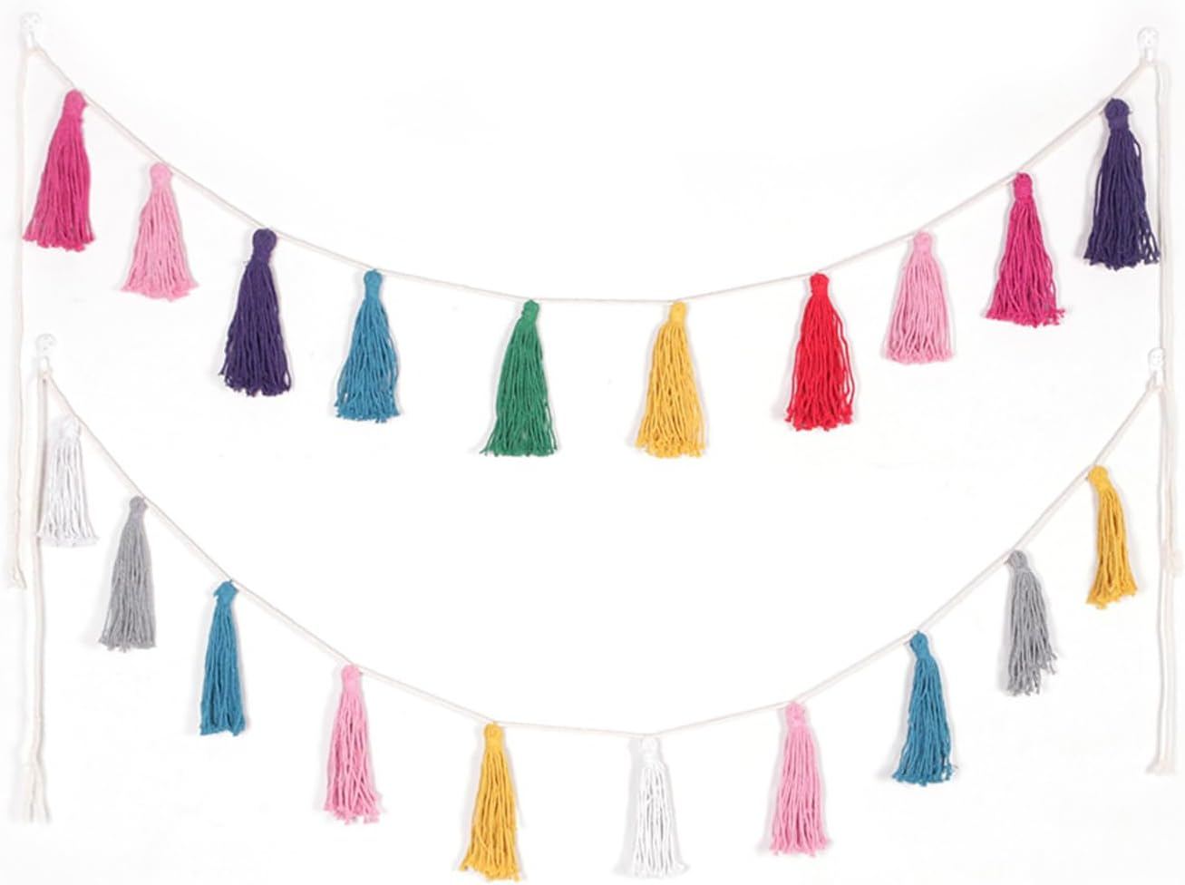 2Pack Tassel Garland Boho Cotton Pastel Banner Decorative Wall Hanging for Home Decoration Wedding Birthday Baby Shower Party Supplies, Rainbow Wall Hangings for Classroom, Nursery, Wedding Decor image number 1