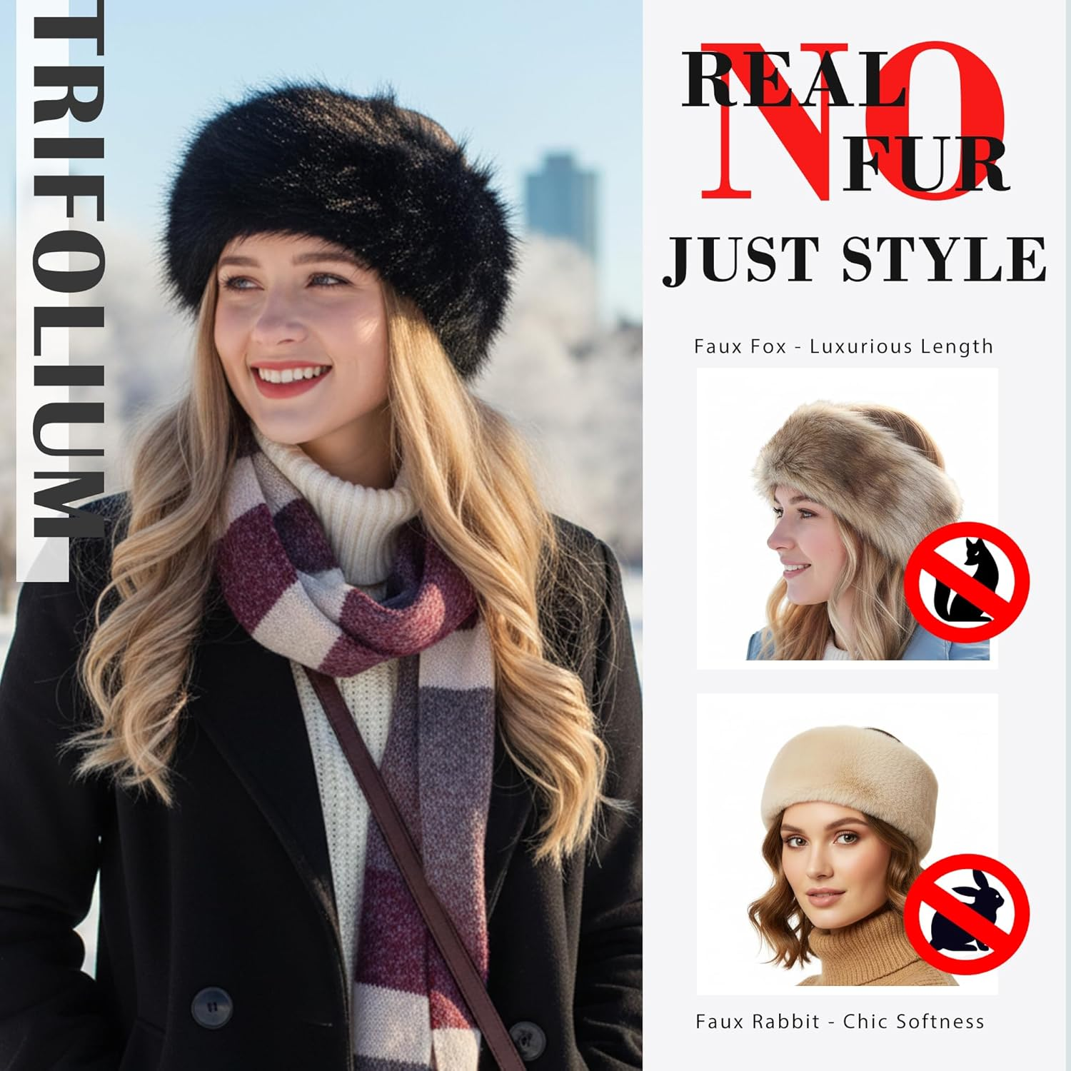 Trifolium Winter Faux Fur Headband for Women Fancy Ear Warmer with Stretch Fluffy Elastic Headband (One Size Maroon Rabbit Hdb6387-Rab-Wrd)