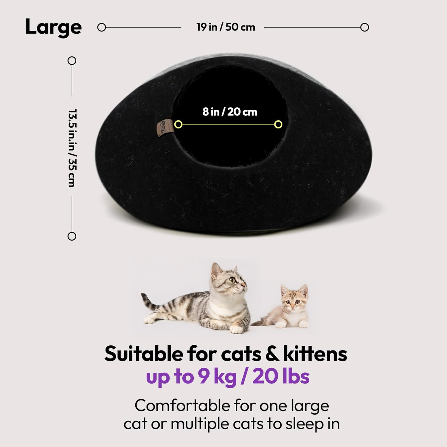 Luxury Cat Cave Bed &ndash; Handmade Merino Wool Felt Hideaway, Vet-Designed Indoor Cat Condo, Hypoallergenic Pet House, Cozy Igloo Bed for Kittens & Cats, Eco-Friendly Modern Pet Furniture image number 3