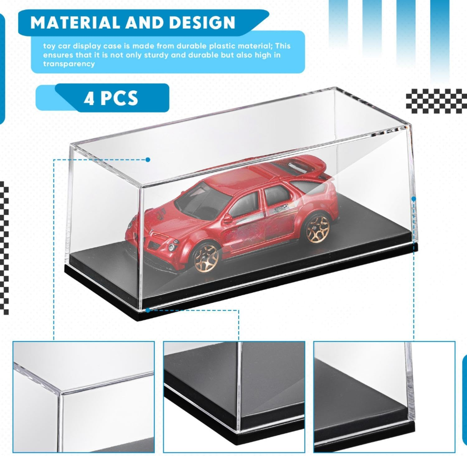Singhoow 4 Pcs Clear Acrylic Display Case Storage 4.17 X 1.81 X 1.81 Inches Fit for 1/64 Scale Vehicles Toy Model Cars Display Case Storage Collectors image number 3