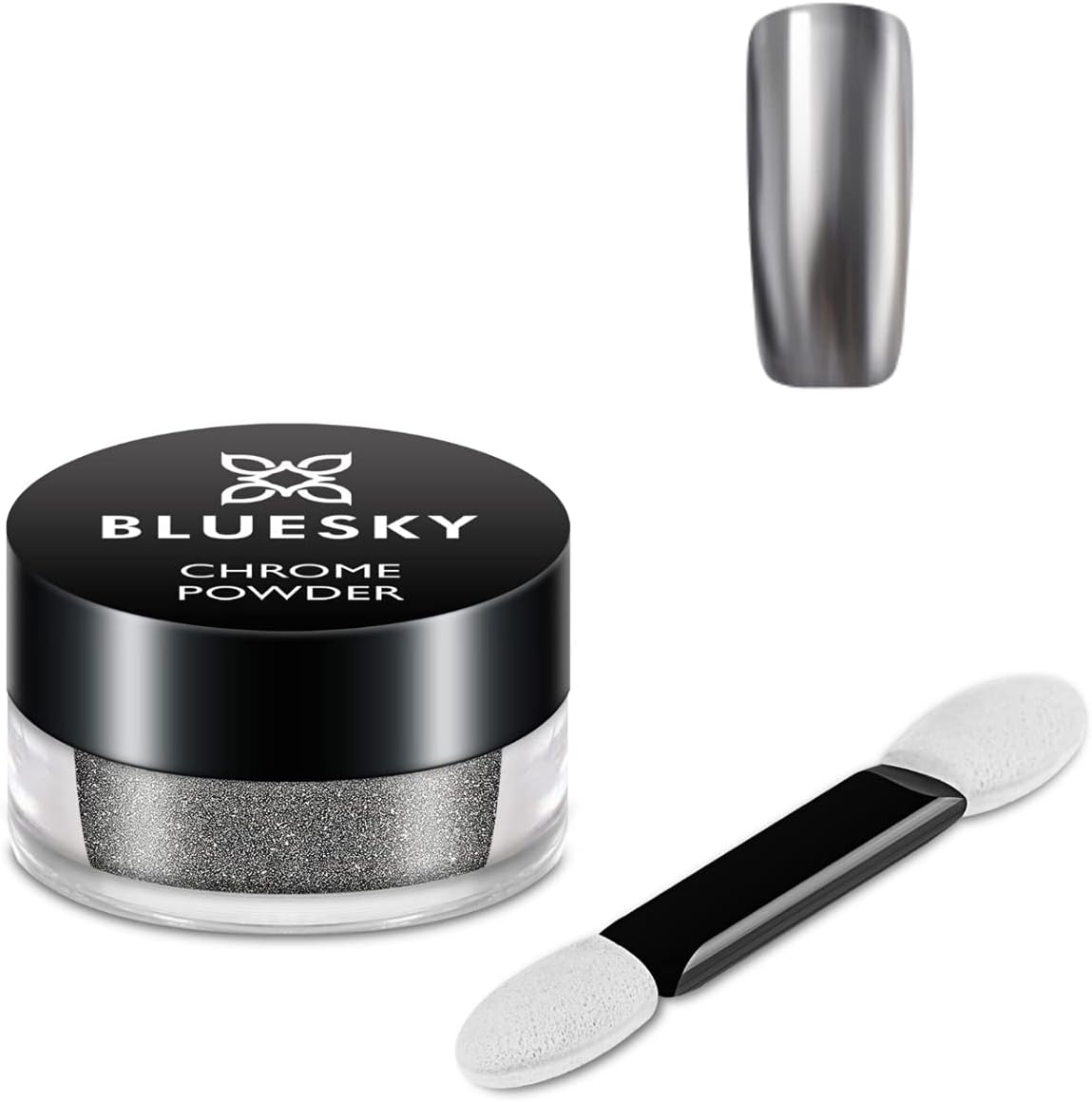 Bluesky Chrome Nail Powder Kit with Applicator Brush Metallic Gel Nail Art Silver 5G