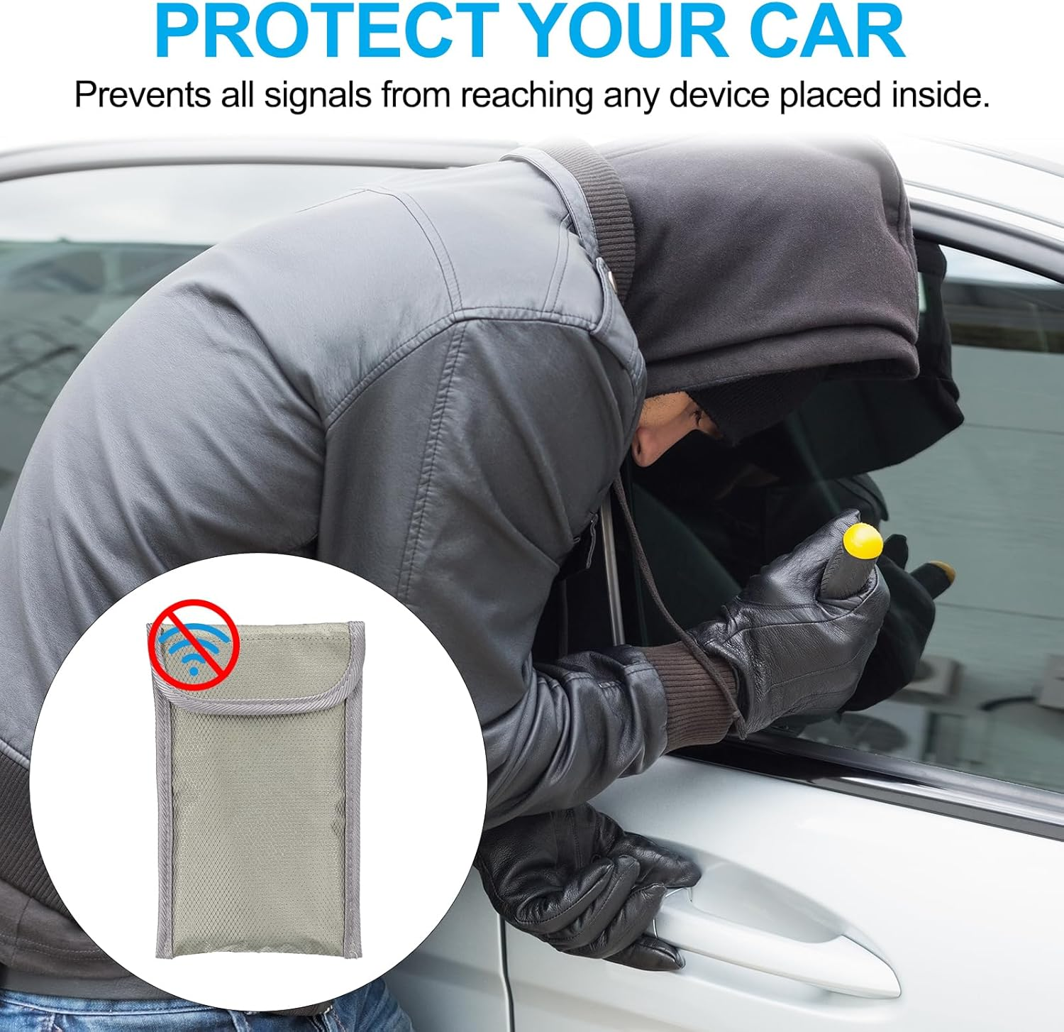 2 Pack Faraday Bags, 6.5 Inch Signal Blocking Key Pouch Anti-Theft Car Protection Cell Phone RFID GPS Shielding Wallet for Privacy Card Protection, Silver -Grey image number 4