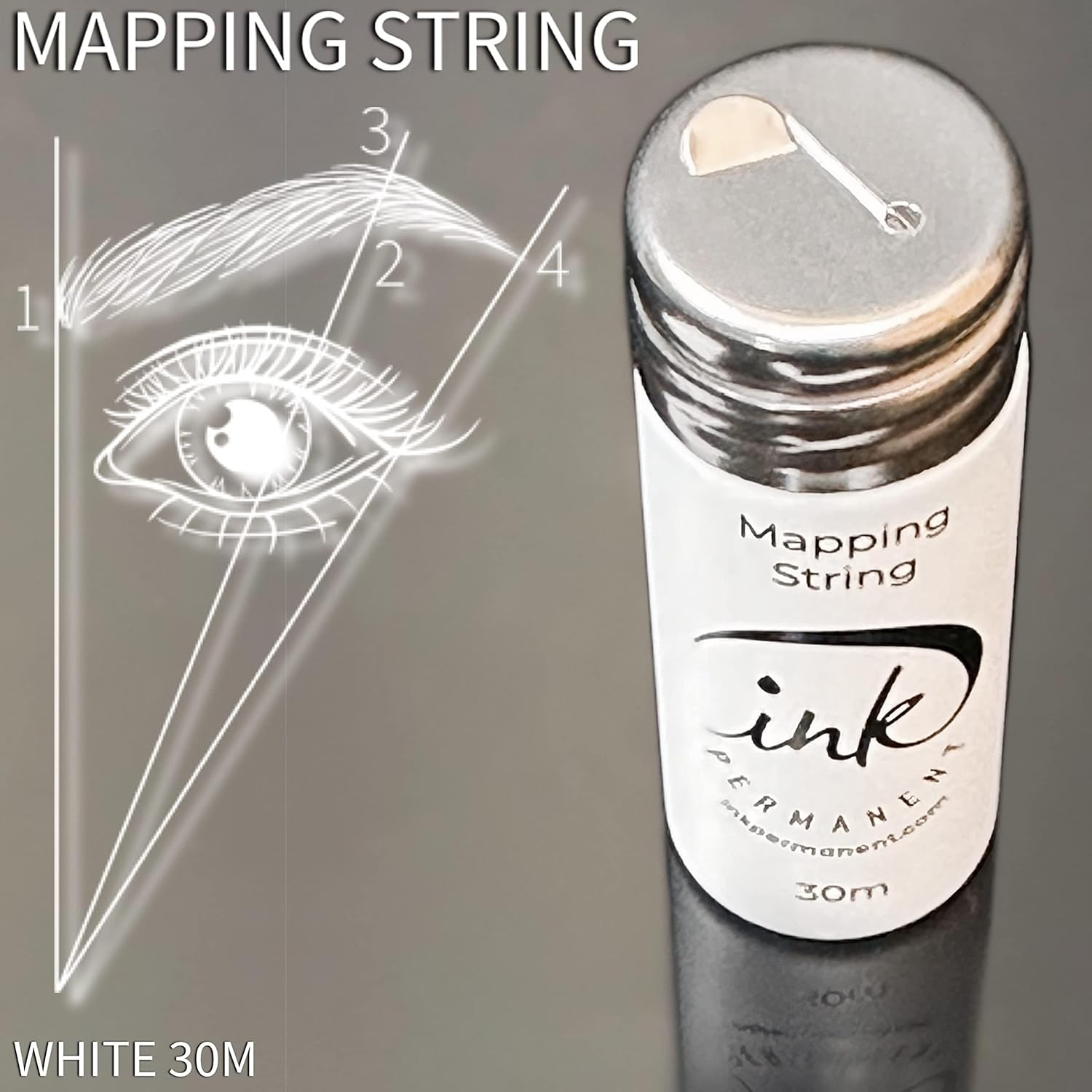 Ink Permanent White Brow Mapping String [100 Ft Bottles - 30 M] Pre-Inked String for Permanent Makeup and Microblading Supplies, Brow Mapping Kit, Eyebrow Thread for Shaping (White) image number 4