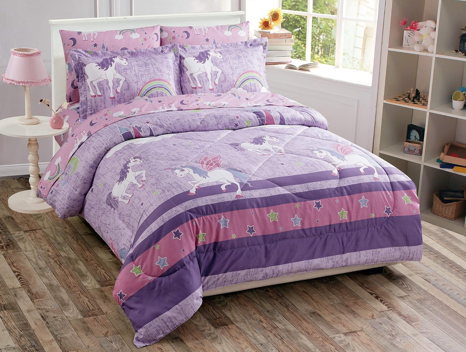 Kids Zone Home Linen Unicorn Castle Lavender 7Pc Full Comforter Set Multi-Color for Girls and Teen-Girls image number 5