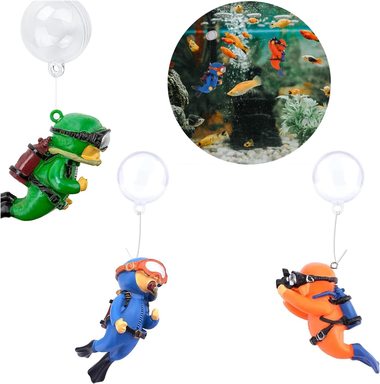 3Pcs Resin Floating Aquarium Decorations,Floating Fish Tank Decoration,Floating Diver for Fish Tank Aquarium with Ball and Line for All Kinds of Aquarium/Fish Tank Beautification Decorations