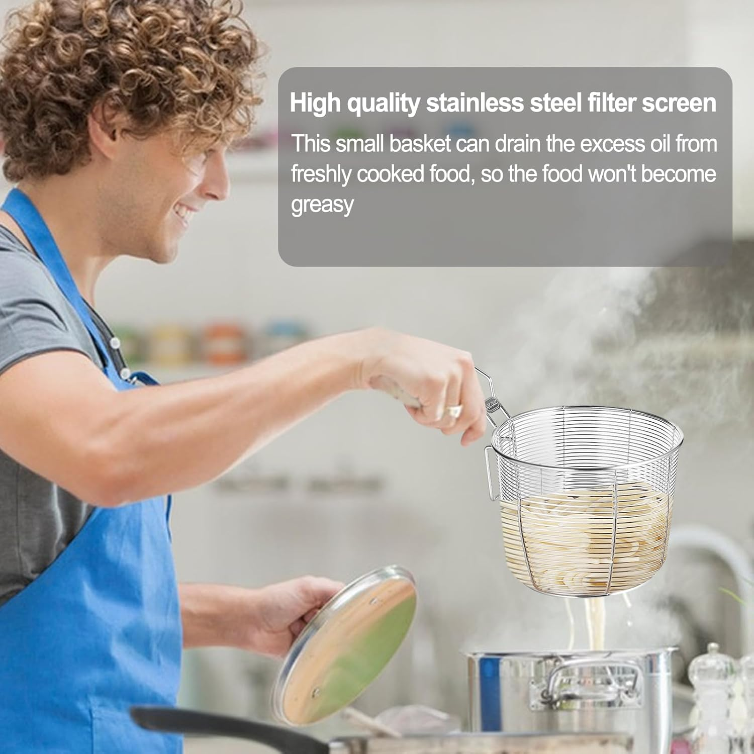 Drain Basket - Frying Drain Baskets,Table Serving Food Presentation Tool, Fast Food Diner Basket for Chips, Shrimp, Pasta Foccar image number 4