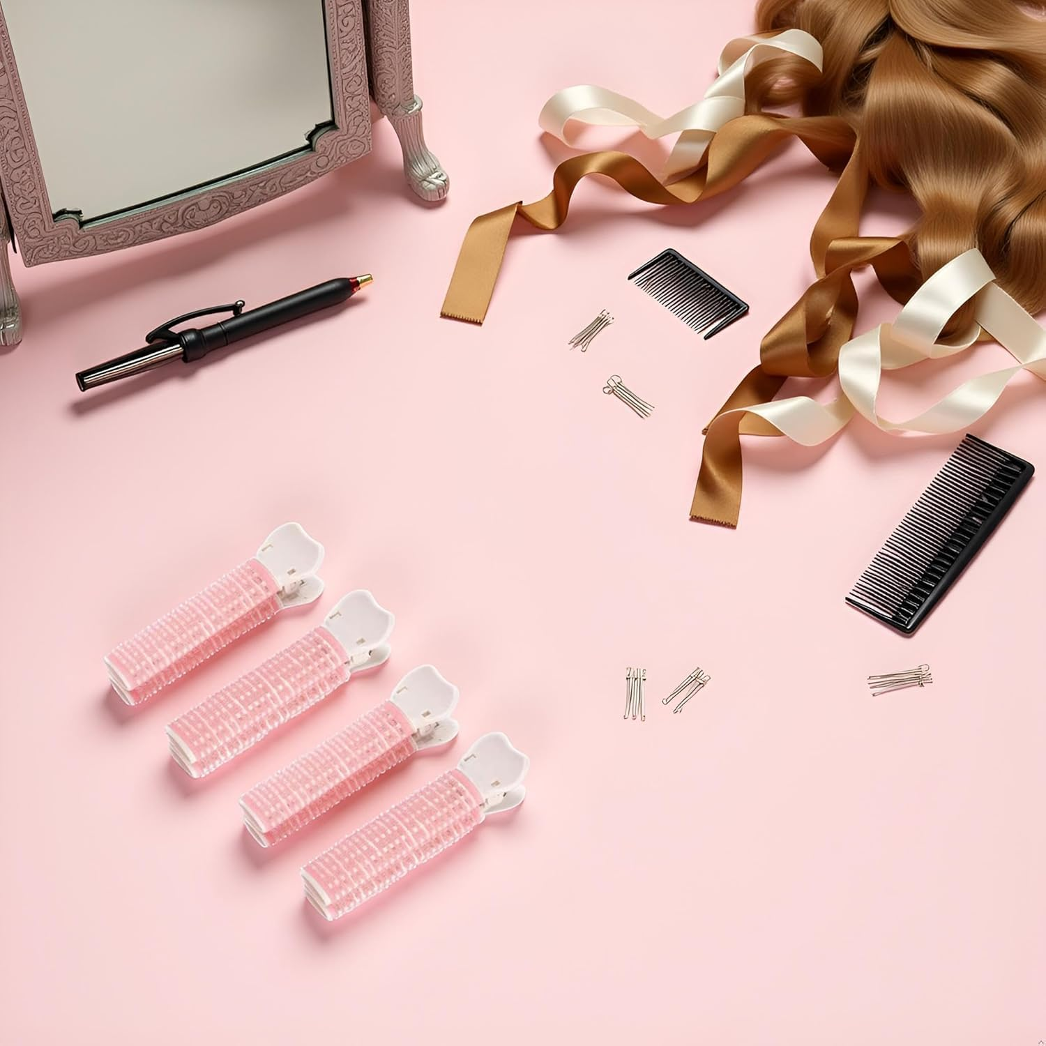 4Pcs Pink Hair Rollers with Clip Volumizing Hair Root Clips Bangs Curler DIY Hair Styling Accessories Tool Portable Hair Volume Clip Self Grip Volume Hair Root, Hair Rollers image number 2