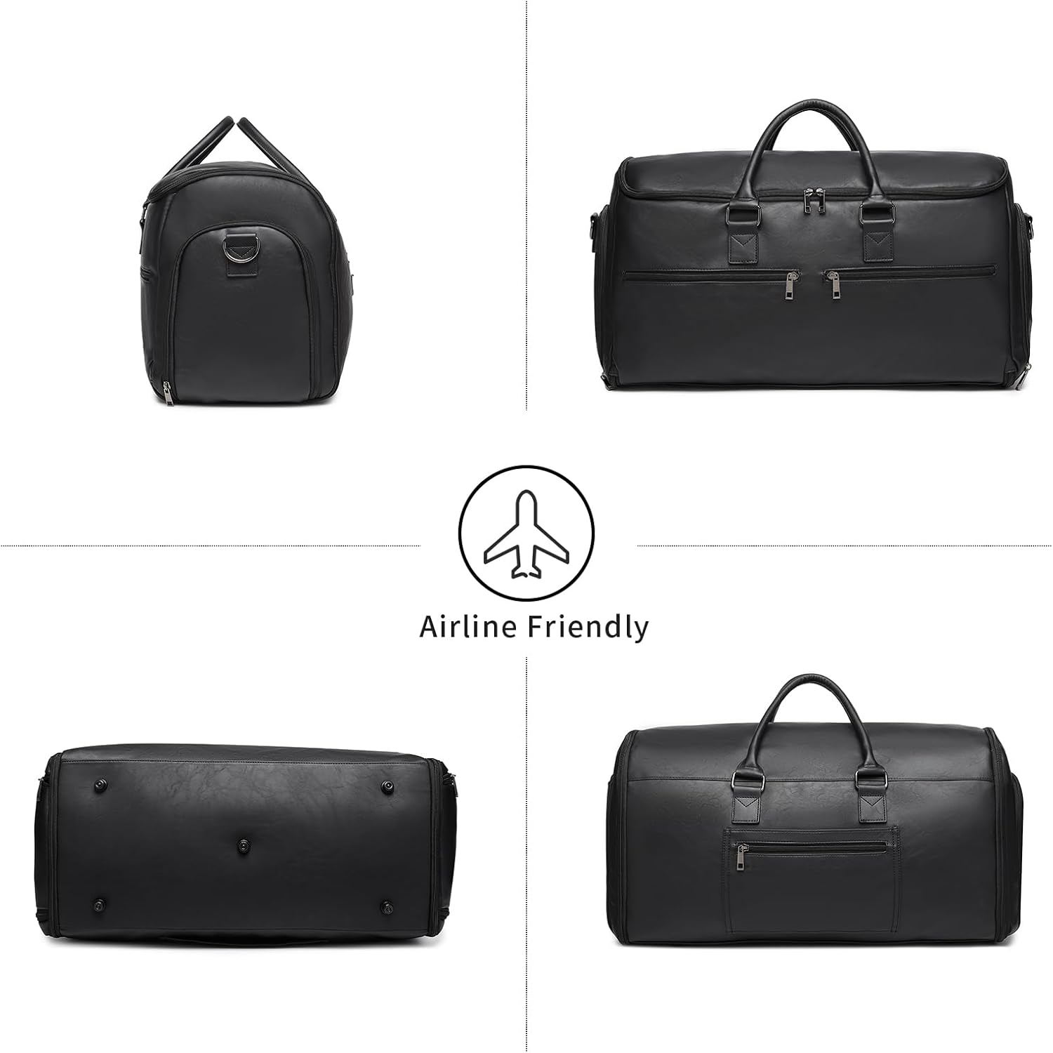 Seyfocnia Convertible Travel Garment Bag for Men Women, 2-In-1 Hanging Suitcase Suit Business Travel Bag, Black