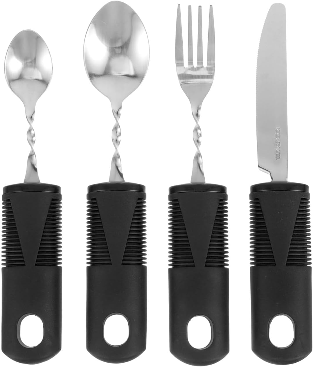 4Pcs Extra Wide Bendable Fork Spoontableware Set, Handles Easy Grip Cutlery, Comfort Grips Disability Ideal Dining Aid for Elderly Disabled Arthritis Parkinson'S Disease Tremors Sufferers（Black） image number 4