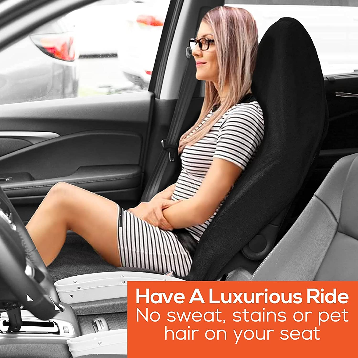 VIYNRAN Waterproof Car Seat Cover, Universal Front Seat Cover Made of Durable Sweat Towel,Absorbent Sweat, Machine Washable, Non-Slip, Single Seat Protector with Elastic Cords for All Car image number 6