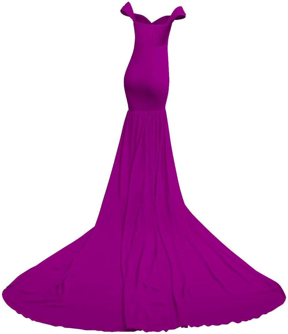 IWEMEK Women Maternity Dress for Photography Mermaid off Shoulder Slim Fitted Chiffon Gown Flowy Baby Shower Maxi Photo Props Dress image number 1