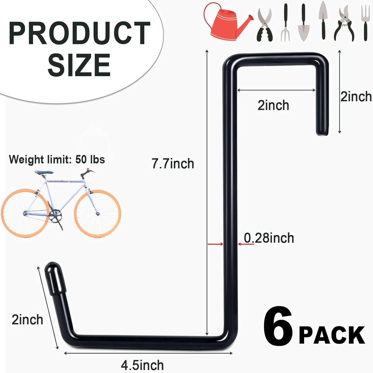 Vinyl Coated Heavy Duty Garage Storage Hanging Hooks (6 Pack) - Rafter Hanger Hooks for Bicycles, Ladders, Fence, Pool Cover, Sport Equipment & More image number 5