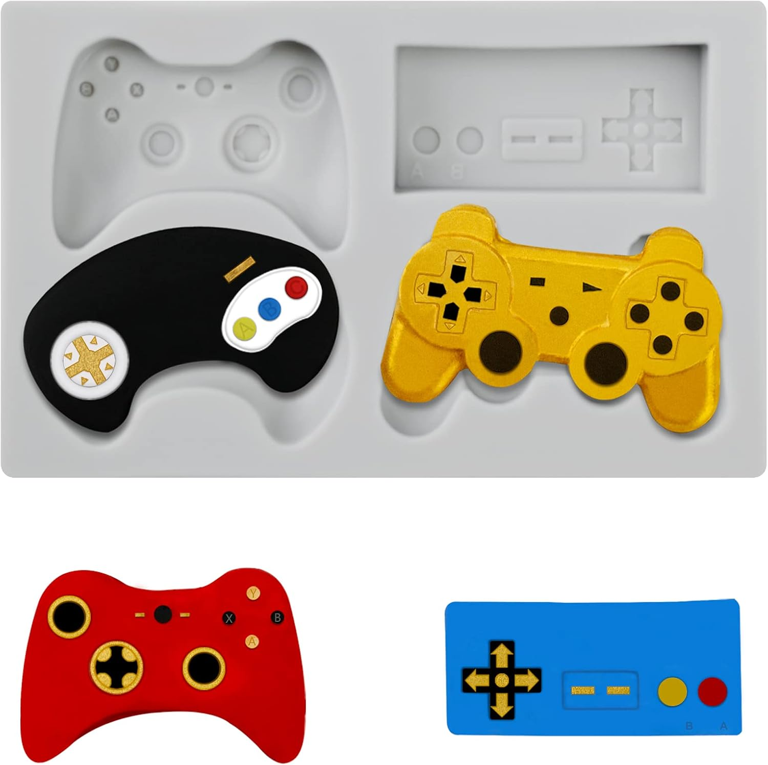 SAKOLLA Game Controller Silicone Molds, 16 Cavity Video Game Controller Molds for Chocolate, Candy, Cake Decoration, Cake Pops, Resin