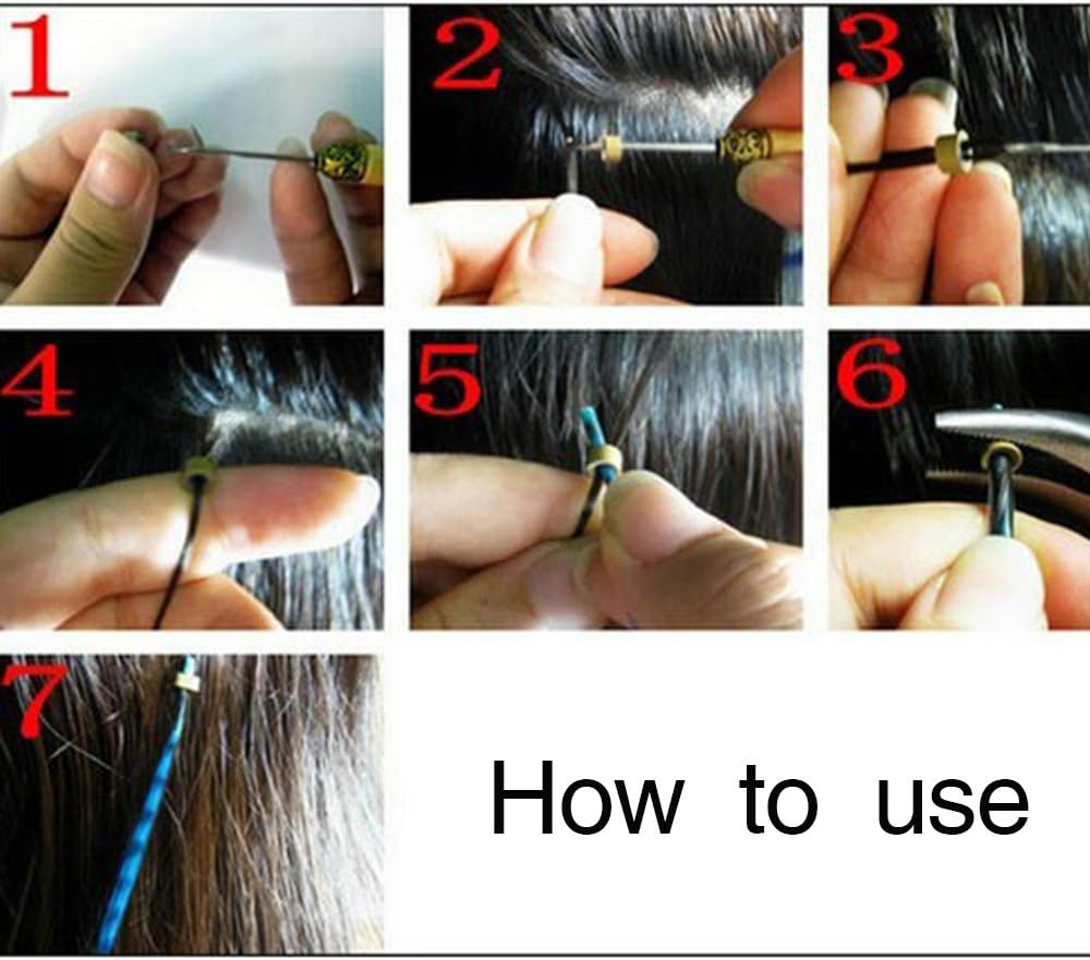 1 Set Hair Extension Tool Kit Plier Hook Pulling Needle 200Pc Micro Silicone Link Rings Beads for Professional Hair Styling Tools Accessory (# 1) -  1 image number 6