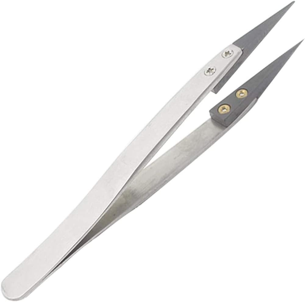 FEITA Black Pointed Ceramic Tip Tweezers - Precision Stainless Steel Tweezer for Electronic Repair, DIY Hobby (1 Pc) image number 4