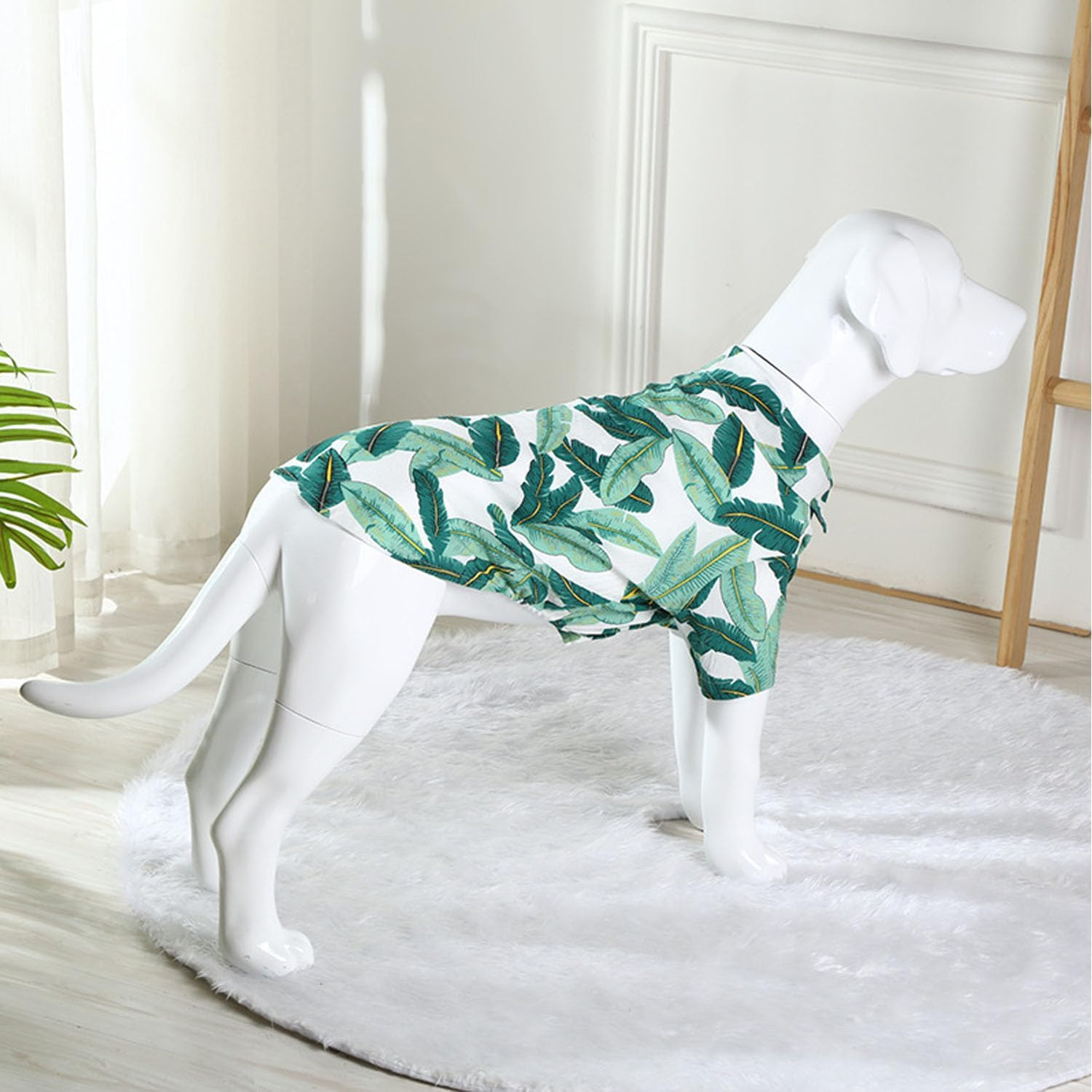 Dog Shirt Hawaiian Style Summer Pet Clothes Cool Breathable Costume Beach T Shirt for Medium Large Dogs 4XL (Green Leaves) image number 3