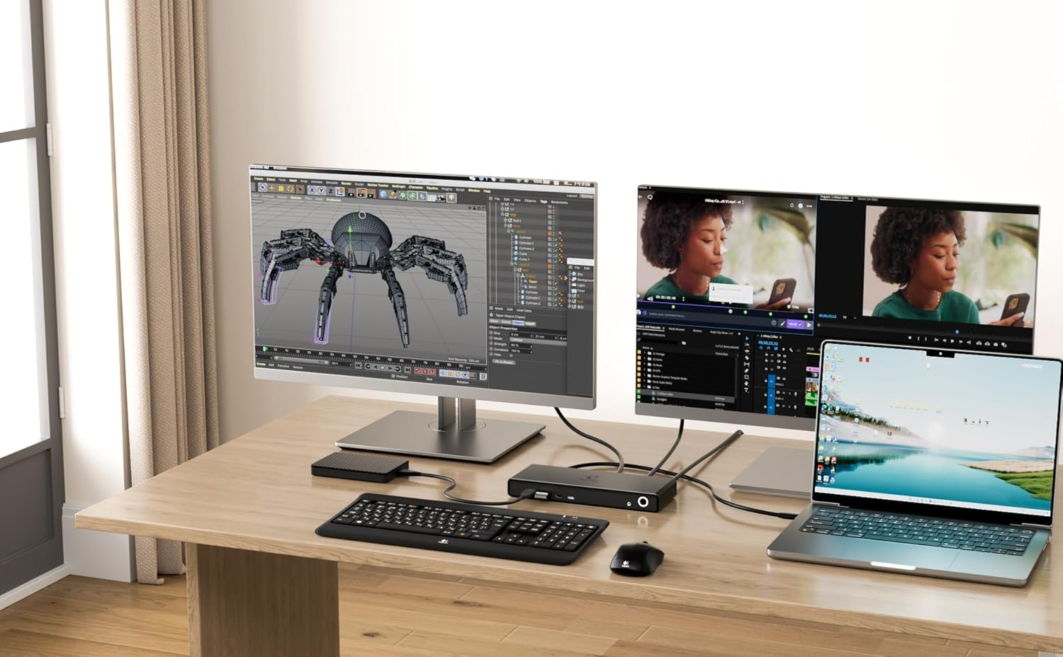 Comsol Universal USB-C Displaylink Dual 4K HDMI Docking Station, Black, 2 Displayport, 2 HDMI, 4 USB-A, 1 Ethernet Port, Audio Jack, with 120W AC Adapter image number 3