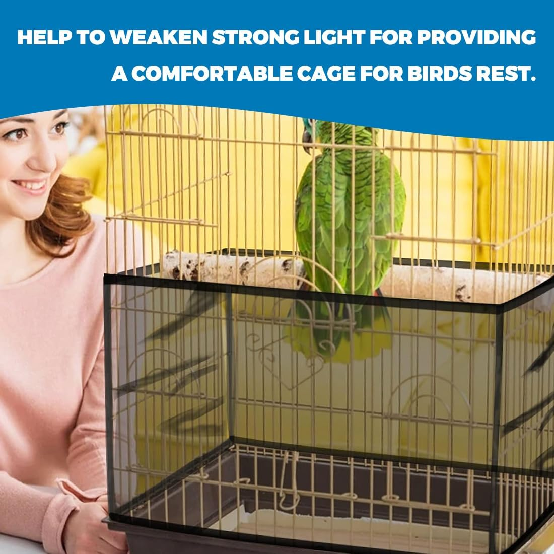 JEYORZY 1 X Bird Cage Cover, Adjustable Bird Cage Cover, Bird Cage Seed Catcher, Protective Net for Bird Cages, Parrots, Nylon Mesh, Suitable for Cages with a Circumference of 152-180 Cm, Black-L