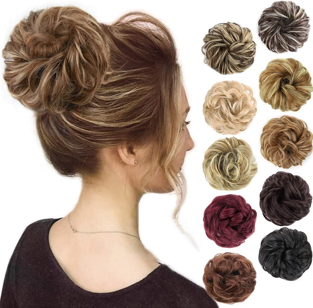 1PCS Messy Hair Bun Hair Scrunchies Extension Curly Wavy Messy Synthetic Chignon for Women Updo Hairpiece(12H24#) image number 2