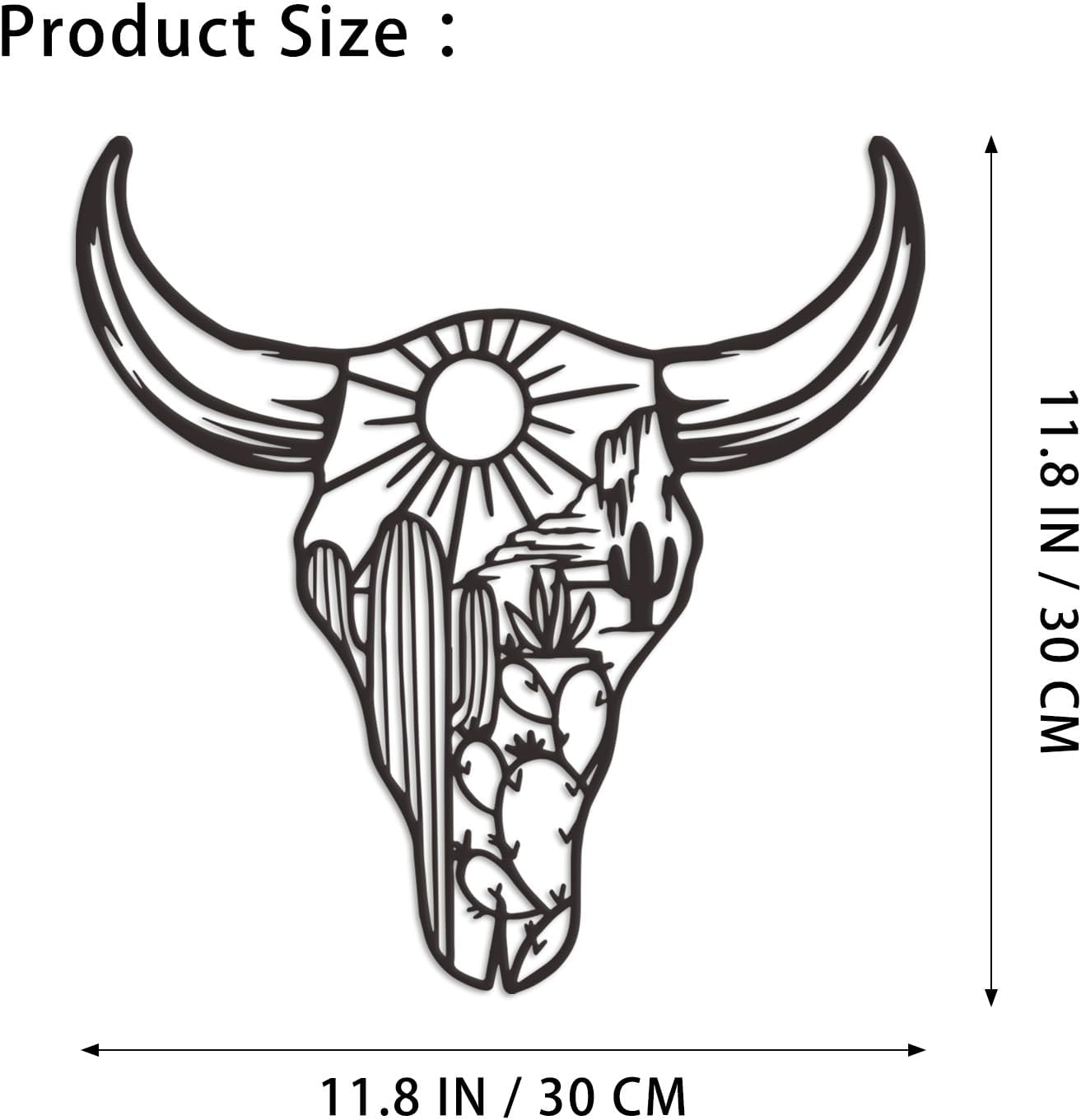 Metal Cow Skull Decor - Southwestern Native American Decor - Rustic Metal Western Wall Decor for Living Room Bedroom Kitchen Garden(12 * 12 Inch,Black) image number 5