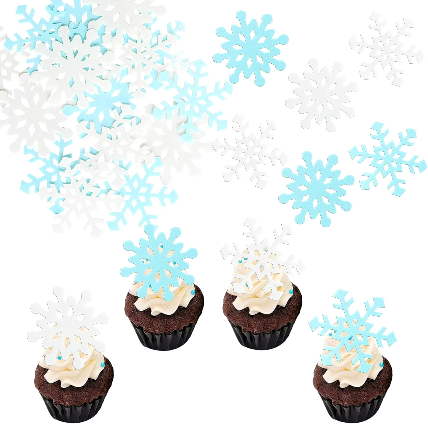 Gyufise 24Pcs 3D Snowflake Cupcake Toppers Double Side Glitter Winter Frozen Cupcake Pick Decorations Winter Theme Party Christmas Baby Shower Birthday Decoration Supplies Blue