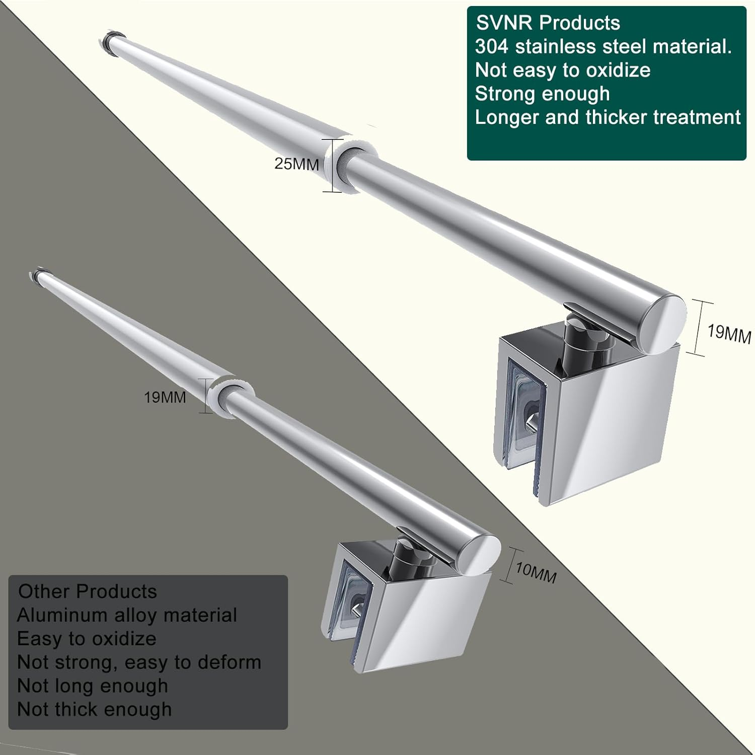SVNR Adjustable Stainless Steel Telescopic Shower Screen Support Bar, 700Mm-1200Mm, 8-10Mm Glass Thickness (Silver Circular) image number 6