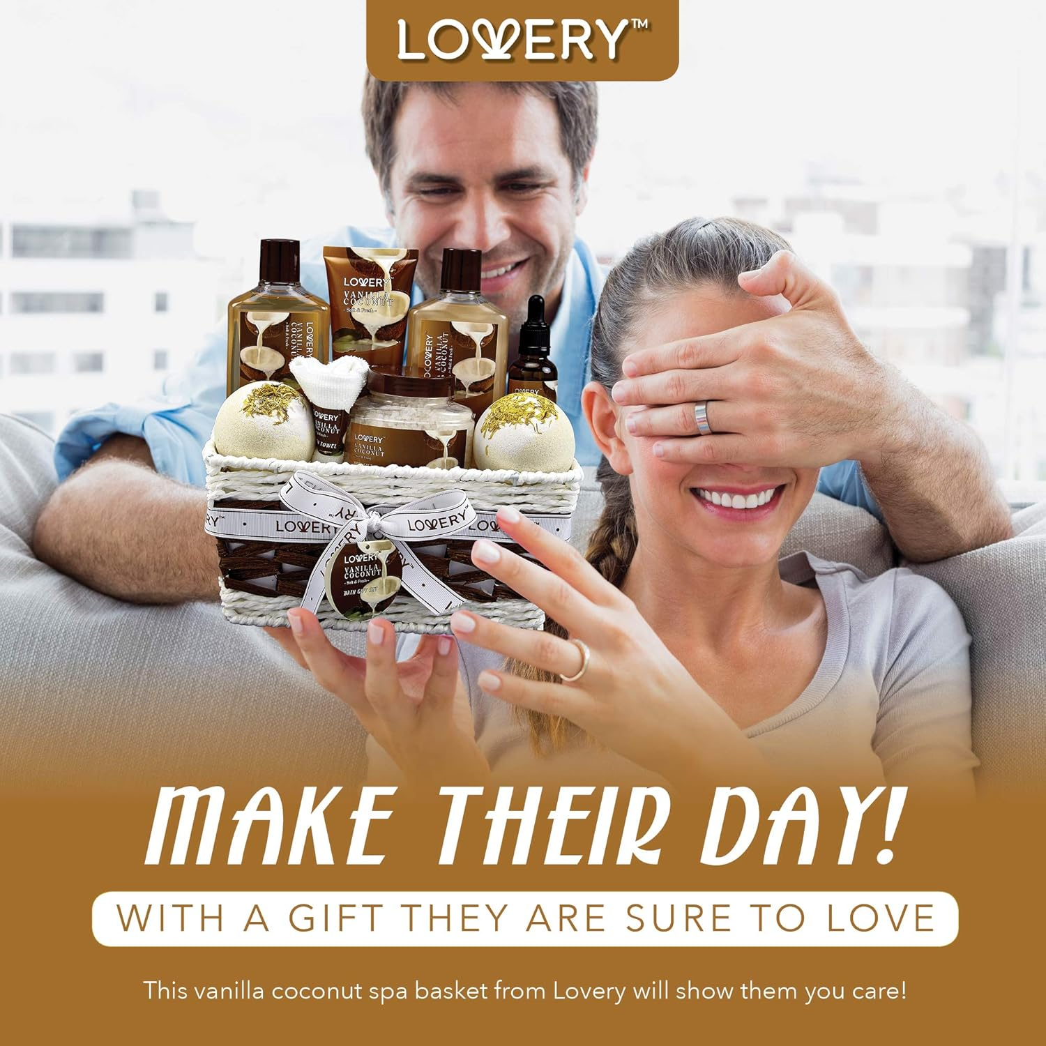 Bath and Body Gift Basket for Women and Men - 9 Piece Set of Vanilla Coconut Home Spa Set, Includes Fragrant Lotions, Extra Large Bath Bombs, Coconut Oil, Luxurious Bath Towel & More image number 4