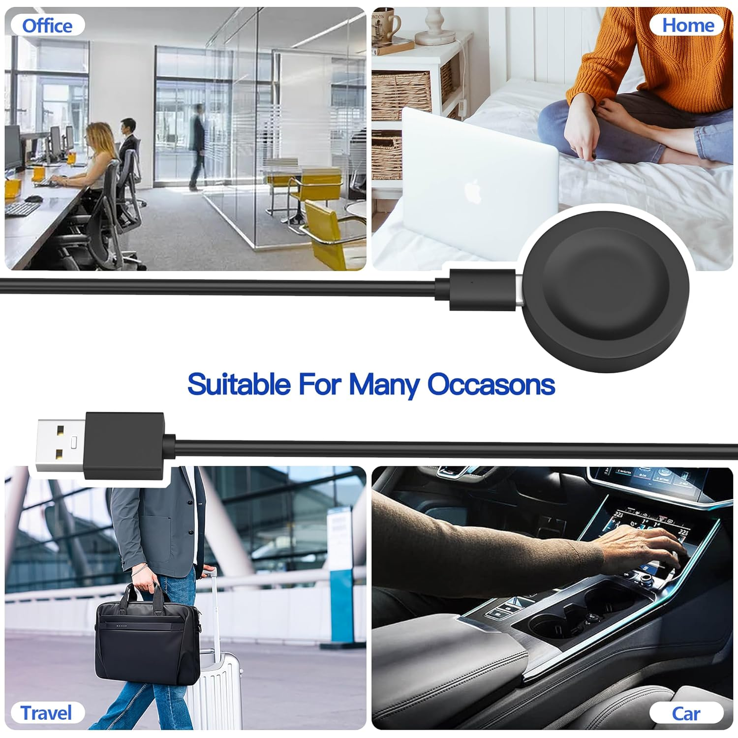 AWINNER Charger Compatible with Huawei Watch Charger Cable,Smartwatch Replacement USB Adapter Charge Cord Magnetic Charging Dock (Black 1 Pack) - Black 1 Pack image number 5