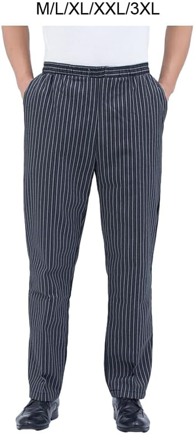 Hotel Kitchen Elastic Waist Chef Pants Breathable and Durable Work Uniform Striped Polyester Striped Baker Trousers image number 3