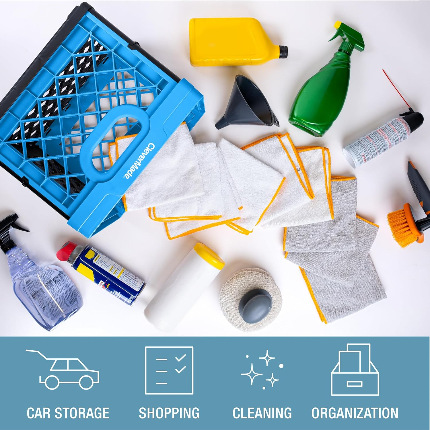 Clevermade Collapsible Milk Crate, Neptune Blue, 3PK - 25L (6 Gal) Stackable Storage Bins, Holds 50Lbs per Bin - Clevercrates Are Heavy Duty, Plastic Collapsible Storage Crate for Multi Purposes image number 1