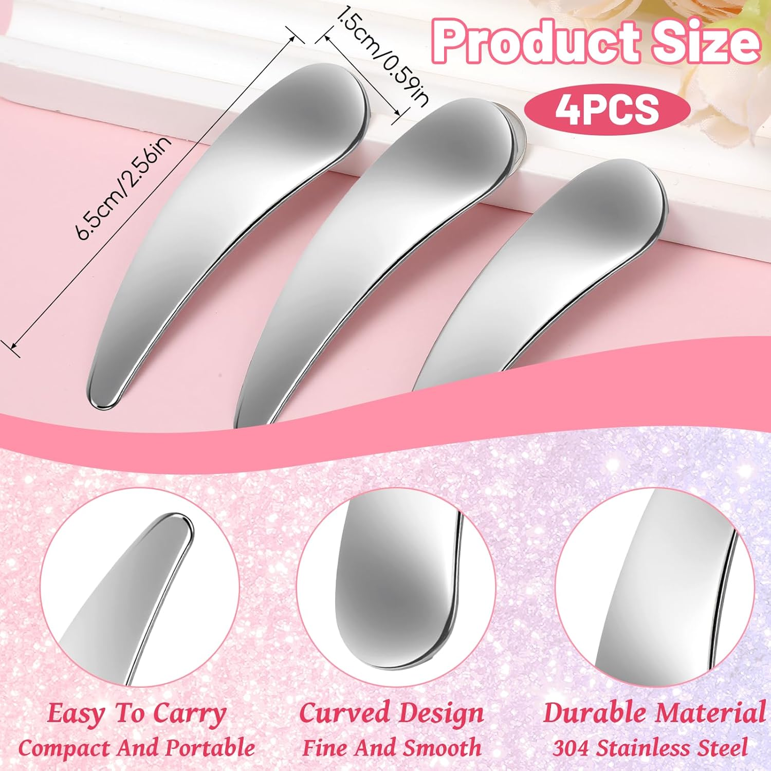 4 Pcs Cosmetic Spatula Mini Makeup Spatulas for Skincare, Reusable Cosmetic Cream Spatulas Spoon, Skincare Scoop Applicator Facial Massage Beauty Tools for Mixing and Sampling Face Eye Cream image number 3