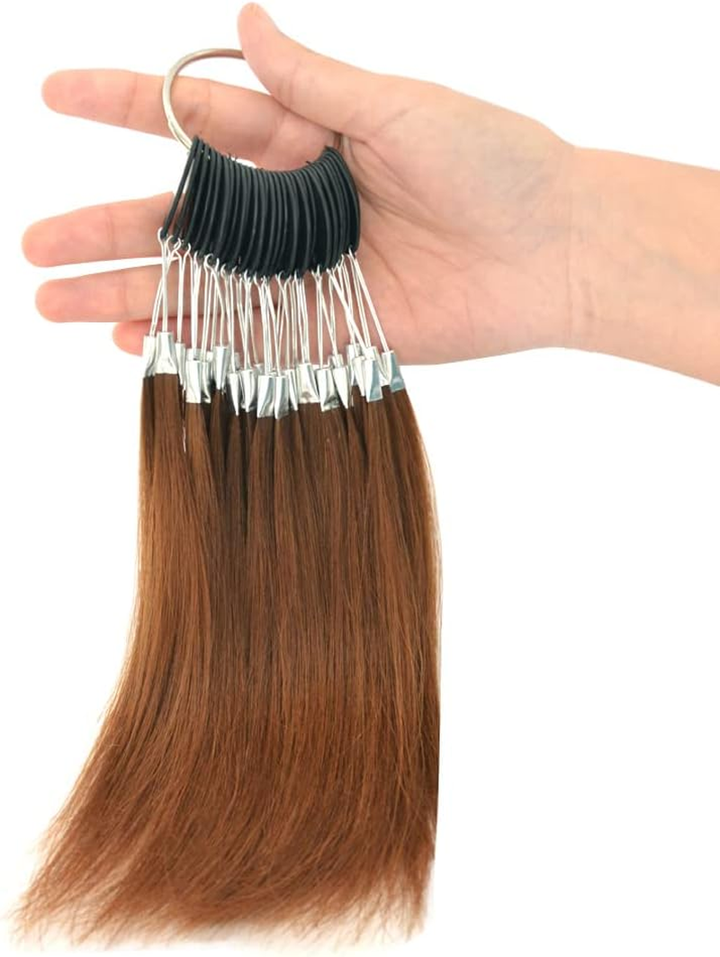 30 Strands/Set Hair Swatches Hair Colour Samples 100% Human Hair Colour Rings for Hair Extensions Salon Hairdressing (Light Brown)