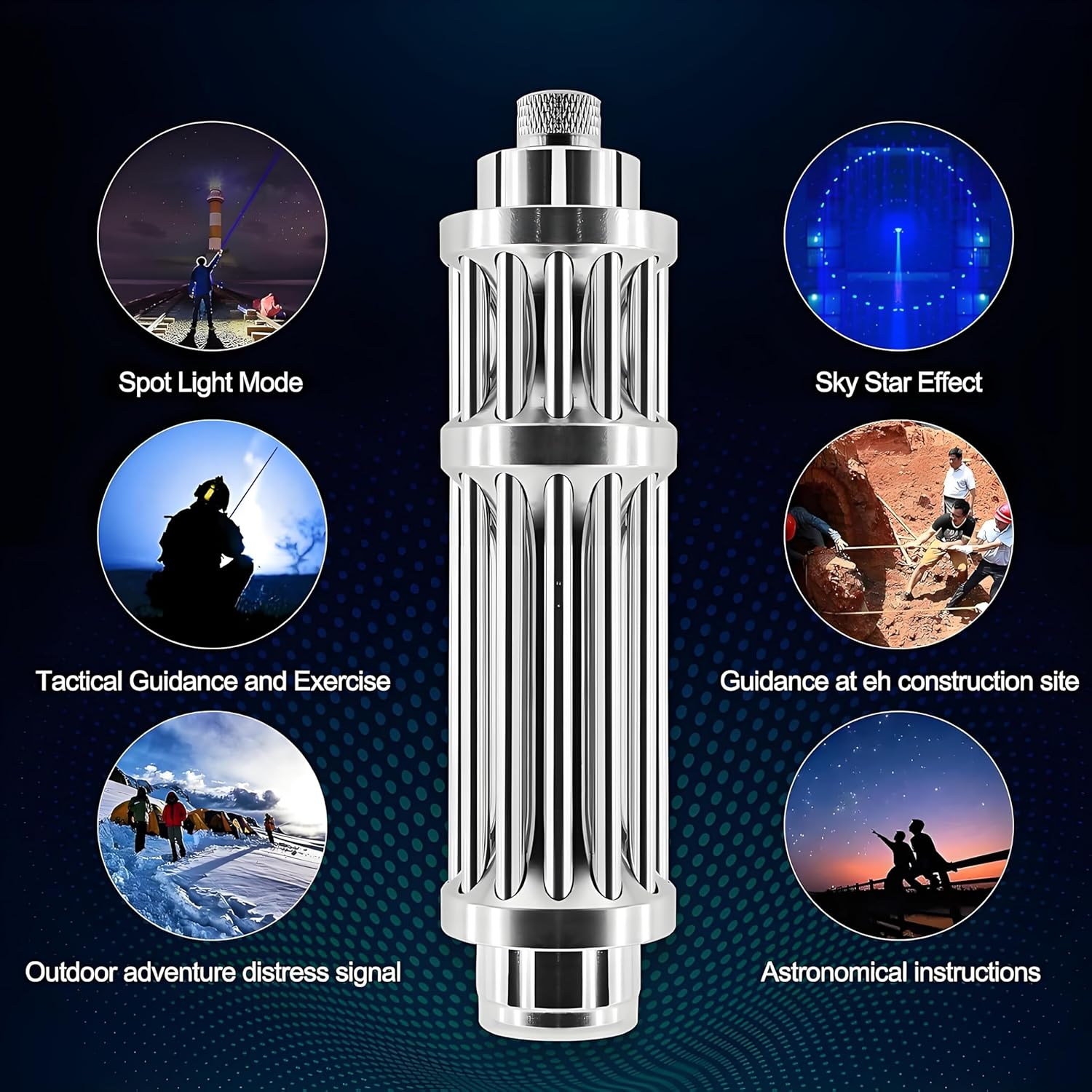 GDSZJLJ High Power Blue Flashlight, USB Rechargeable Long Range Adjustable Focus, Tactical Handheld Light with Starlight Cap, Suitable for Hiking, Camping, Outdoor, Fishing, Camping Hiking, Travel image number 5