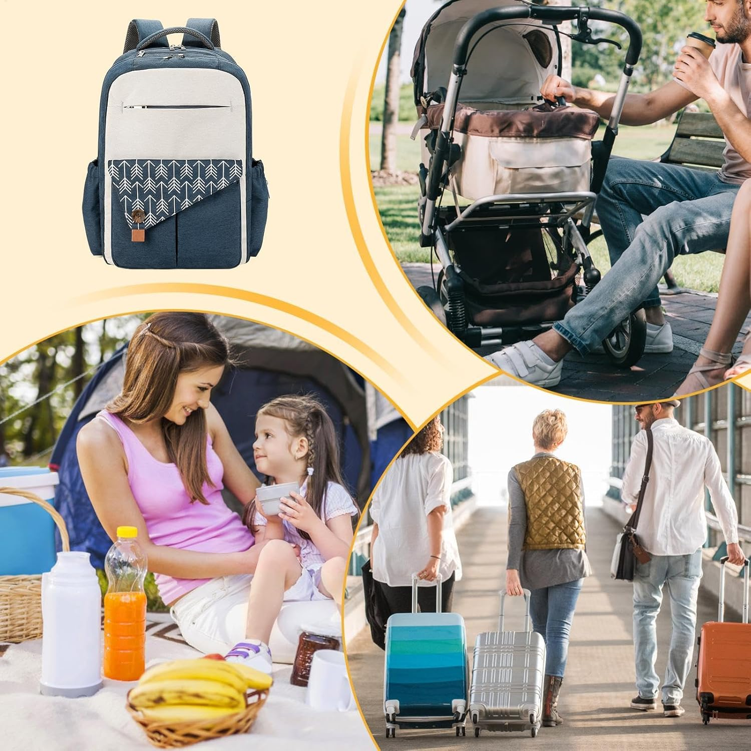 Diaper Bag Backpack for Dad,Large Backpack Diaper Bags | Must Have Double Layer Toddler Travel Bag with Stroller Straps | Multi-Function Waterproof Bag Pair, Dark Blue, Consulte La Descripci&oacute;n image number 2