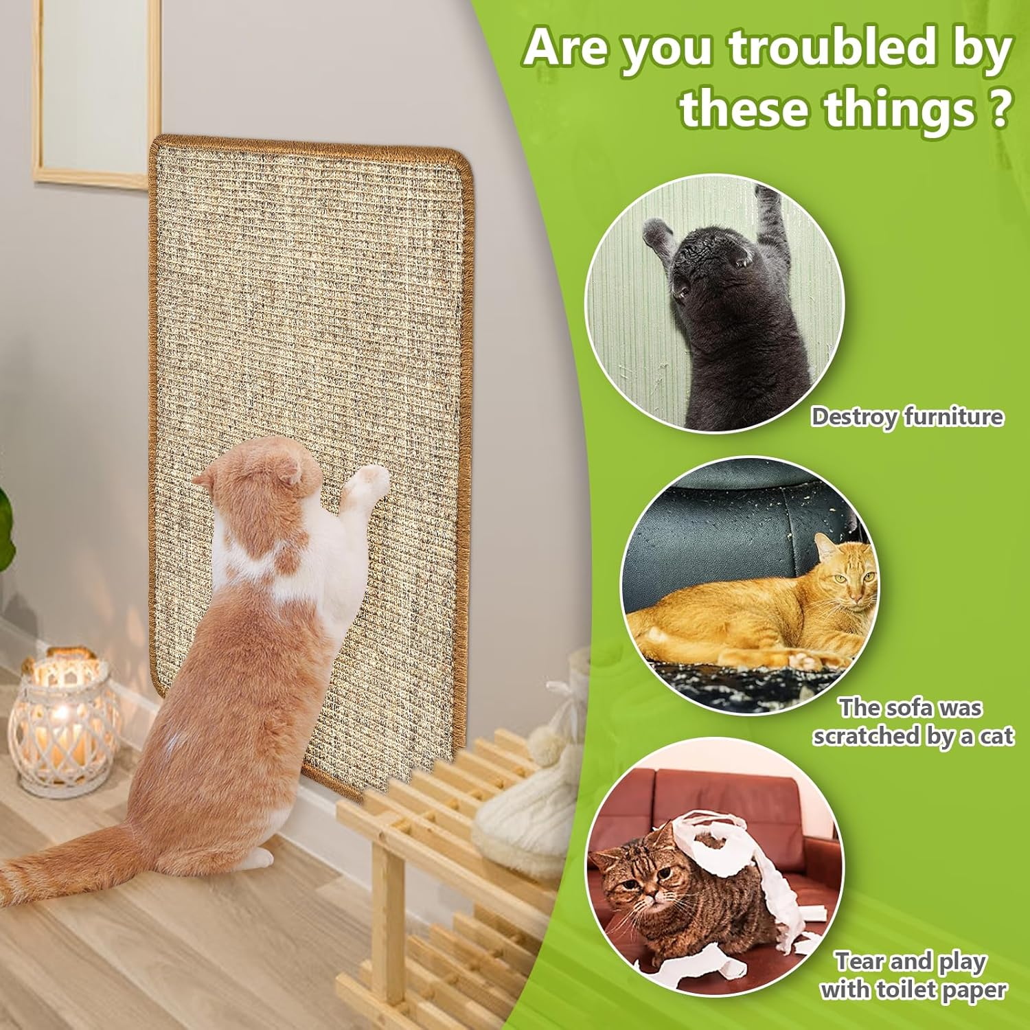 Cat Scratching Mat, Pack of 2 Scratching Boards Cat Wall 60 X 40 Cm, Cat Scratching Board, Cat Scratching Mat, Sisal Rug, Cat Scratching Mat, Sisal Mat, Scratch Protection for Couch image number 2