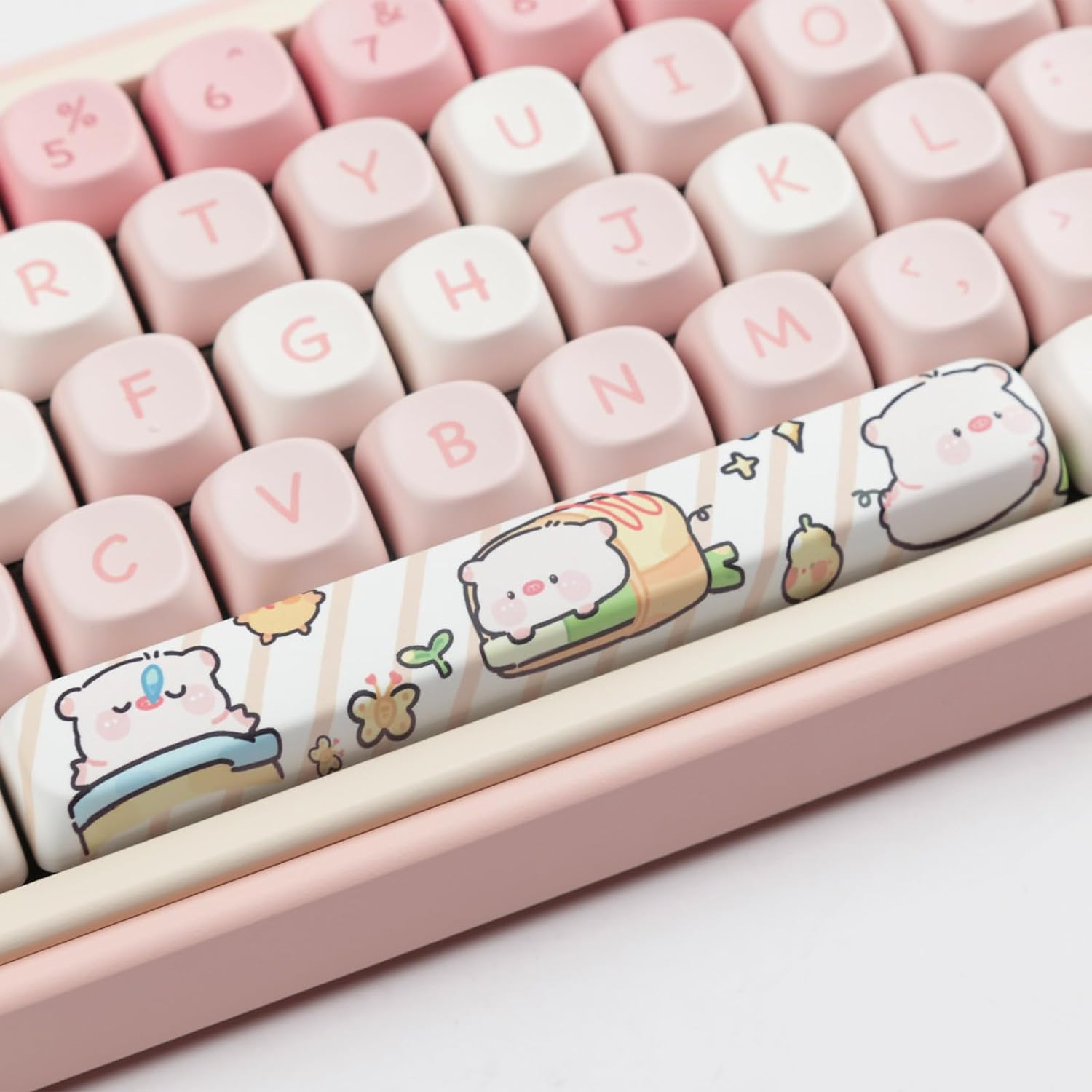 Hyekit PBT Keycaps for Mechanical Keyboard - 145 Keys Pink Pig Keycaps, Dye-Sublimation Cute Keycaps MOA Profile Custom Keycaps for Cherry Gateron MX Switches, for Mac Windows PC Keyboard