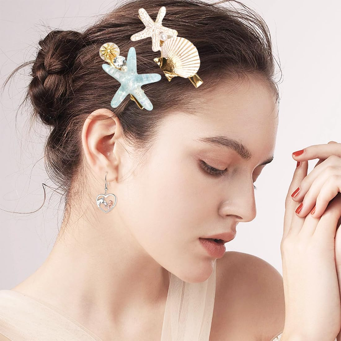 YUZNA Pack of 5 Starfish Hair Clips Shell Hair Pin Hair Clip Starfish Shell Pearl Starfish Hair Clips Shells Hair Accessories Hair Clip Starfish image number 4