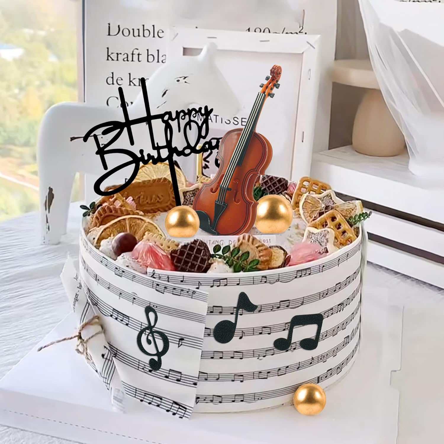 Violin Cake Toppers Music Note Birthday Cake Toppers Violin Model Decorations for Musician Party Birthday Party Baby Shower Supplies image number 1