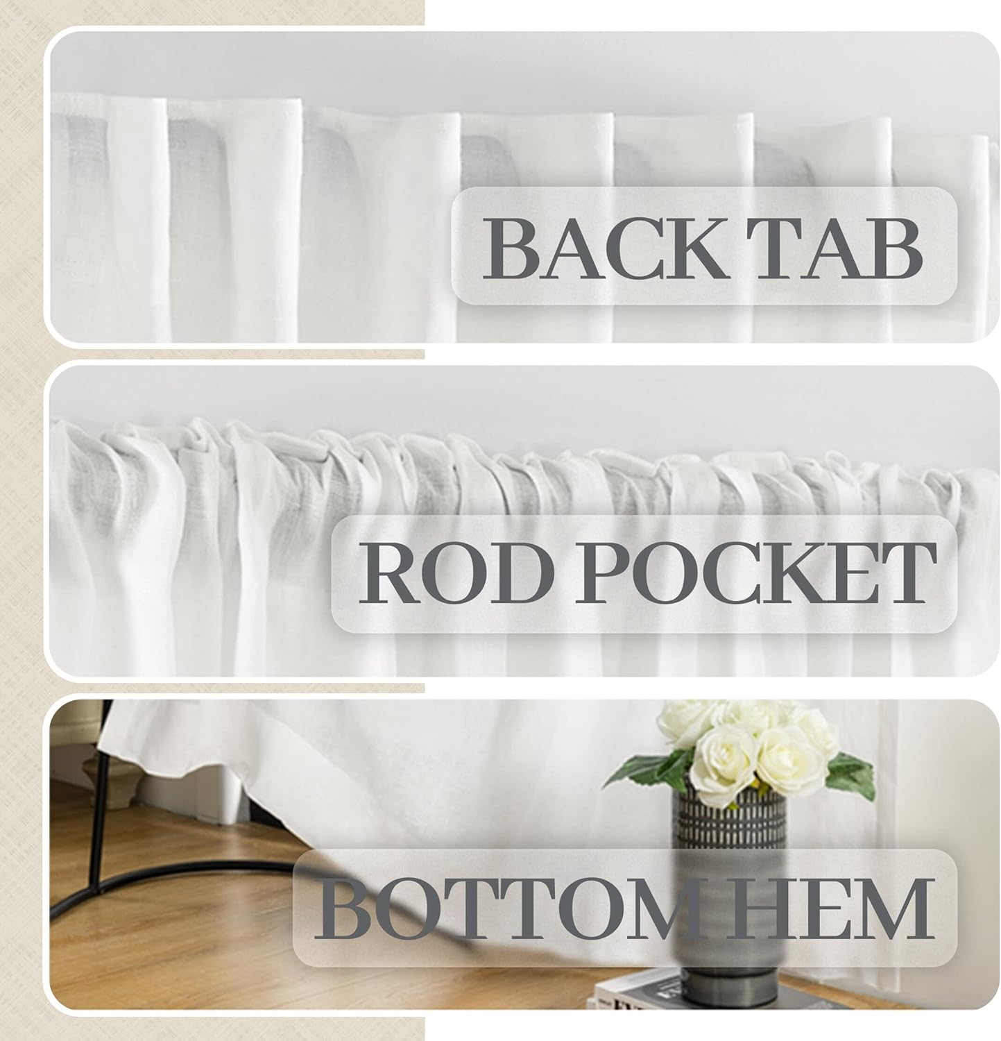 ATLINIA 100% Linen Sheer Curtain White Panel - 1 Panel Window Natural Linen Sheer for Bedroom Living Room Farmhouse Light Curtain Filtering Door Shades Privacy Rustic Boho Door Drape 160 Cm image number 1