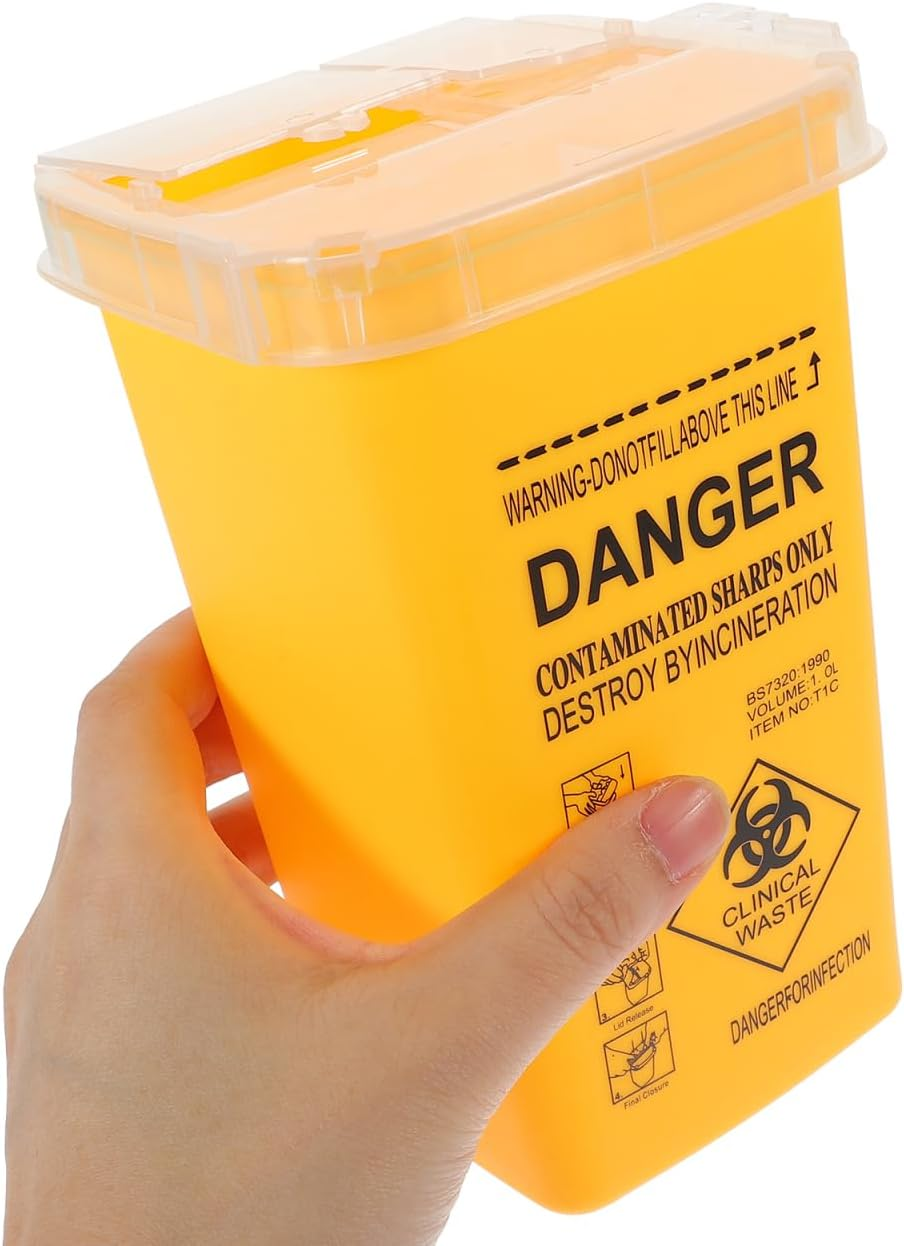 Healvian 2Pcs Waste Sharps Containers Small Needle Disposal Containers Sharps Disposal Bin Travel Trash Can Mini Waste Buckets for Home Use,Tattooing,Laboratory image number 5